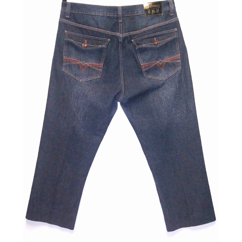 Makaveli Branded Mens Jeans Size 40/26.5 short dark wash high rise straight EUC
